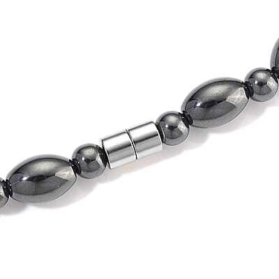 Shungite and Hematite 380.00 ctw Beaded Necklace in Silvertone 20 Inches