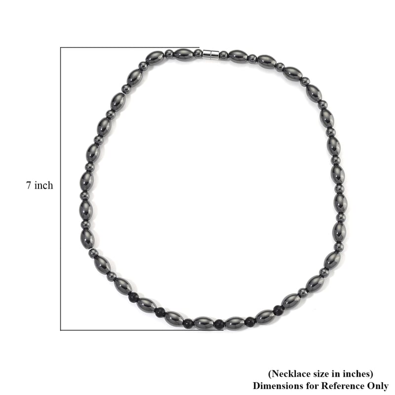 Shungite and Hematite 380.00 ctw Beaded Necklace in Silvertone 20 Inches