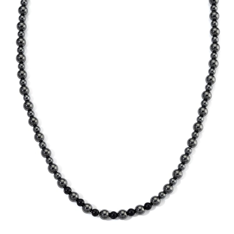 Shungite and Hematite 370.00 ctw Beaded Fancy Necklace in Silvertone 20 Inches