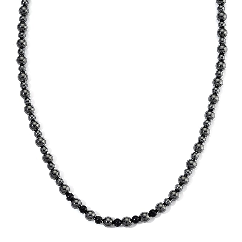 Shungite and Hematite 370.00 ctw Beaded Fancy Necklace in Silvertone 20 Inches
