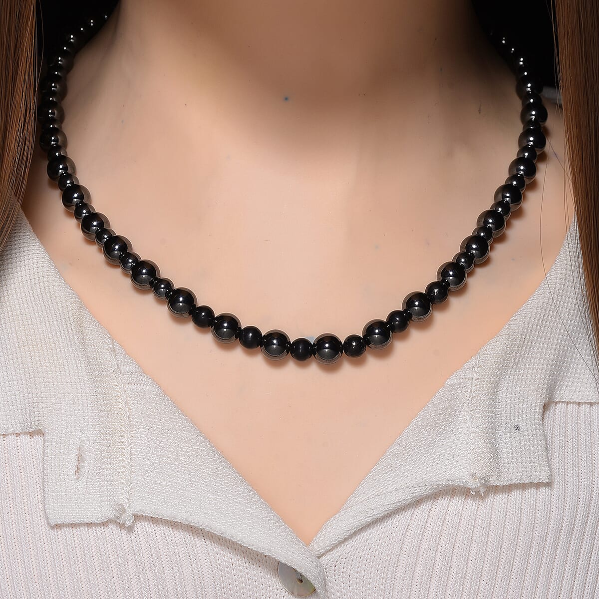 Shungite and Hematite 370.00 ctw Beaded Fancy Necklace in Silvertone 20 Inches image number 1