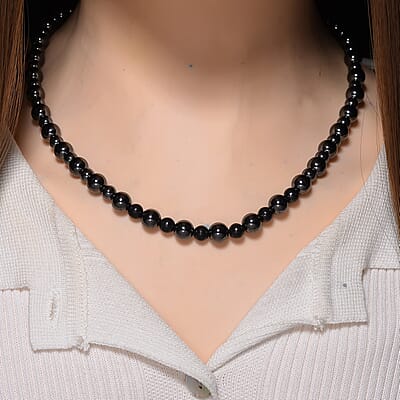 Shungite and Hematite 370.00 ctw Beaded Fancy Necklace in Silvertone 20 Inches