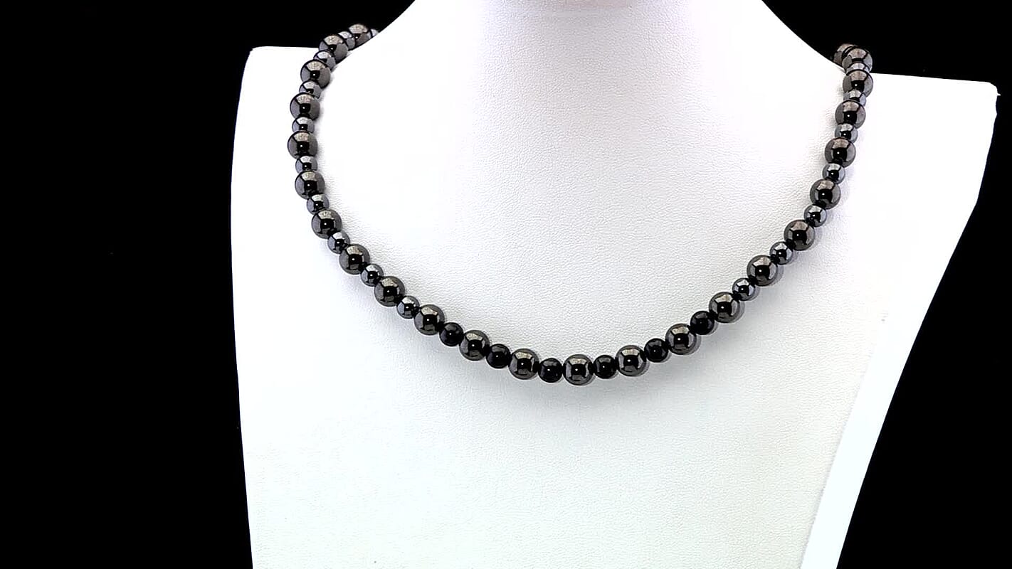 Shungite and Hematite 370.00 ctw Beaded Fancy Necklace in Silvertone 20 Inches