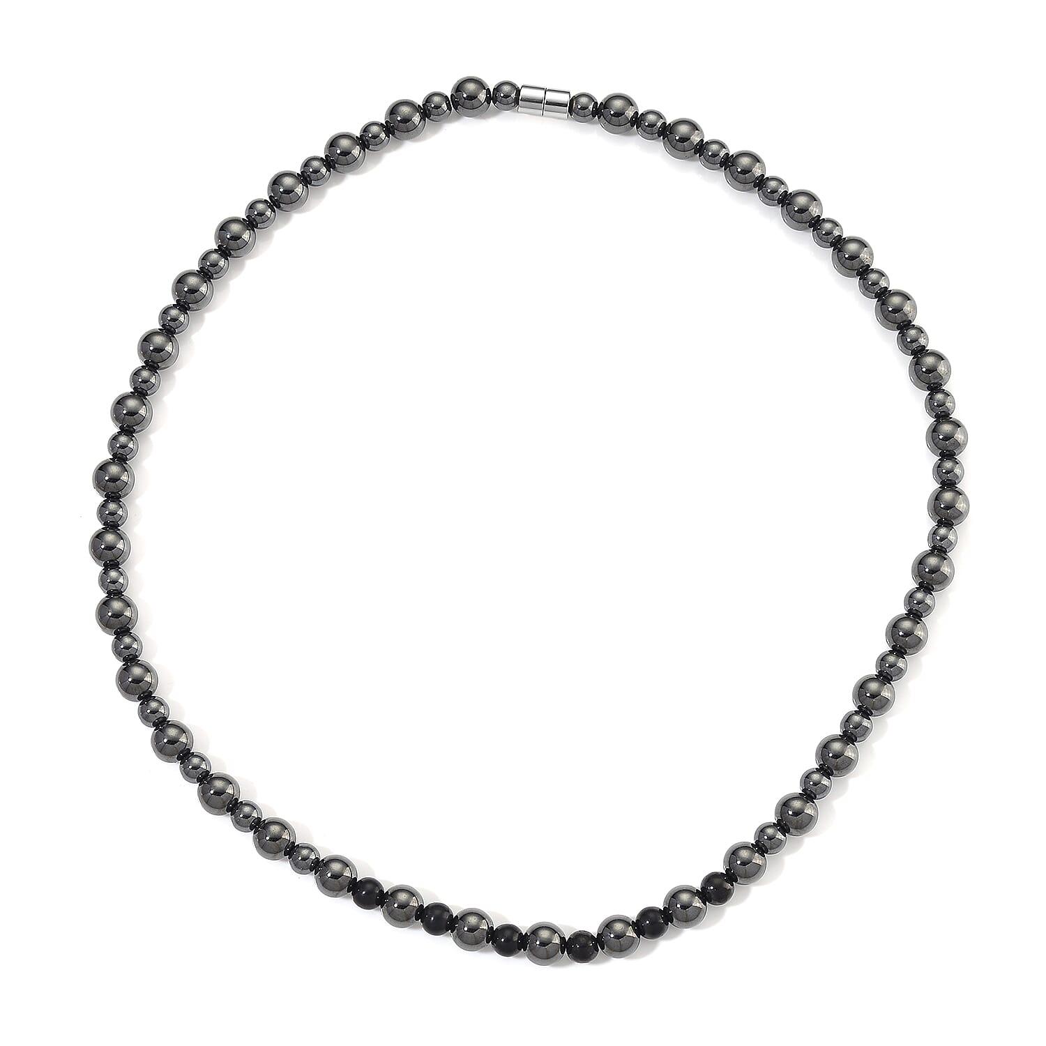 Shungite and Hematite 370.00 ctw Beaded Fancy Necklace in Silvertone 20 Inches