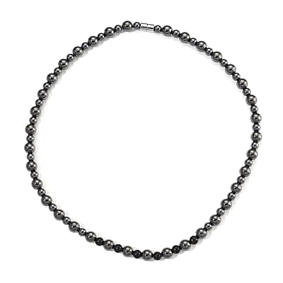 Shungite and Hematite 370.00 ctw Beaded Fancy Necklace in Silvertone 20 Inches
