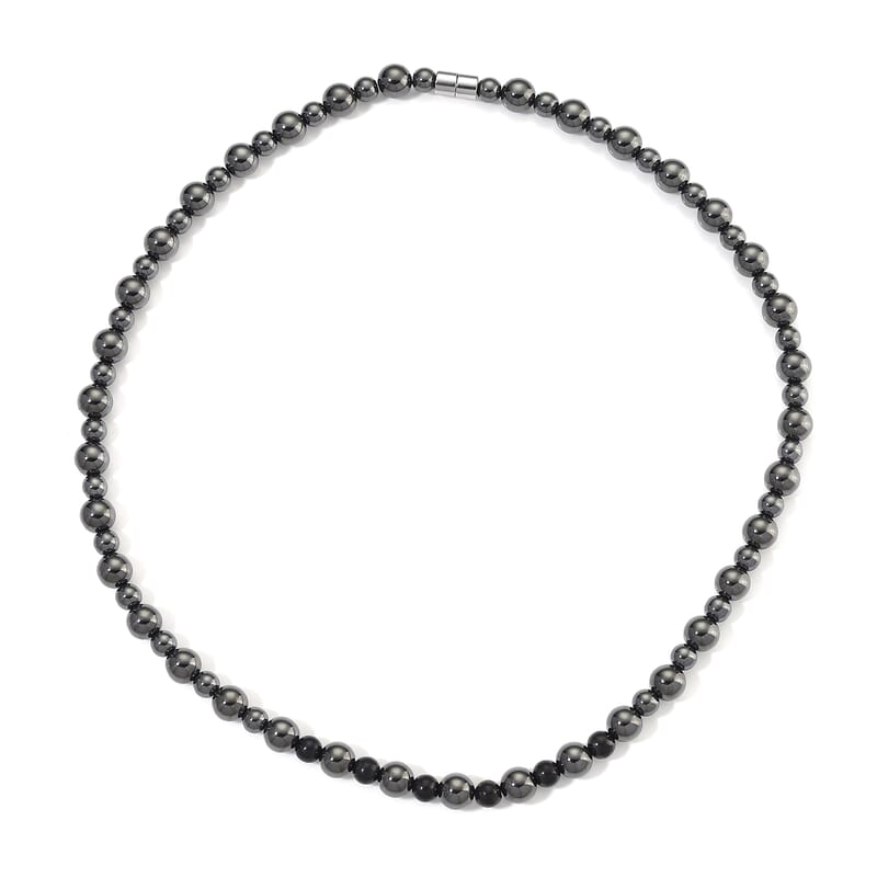 Shungite and Hematite 370.00 ctw Beaded Fancy Necklace in Silvertone 20 Inches
