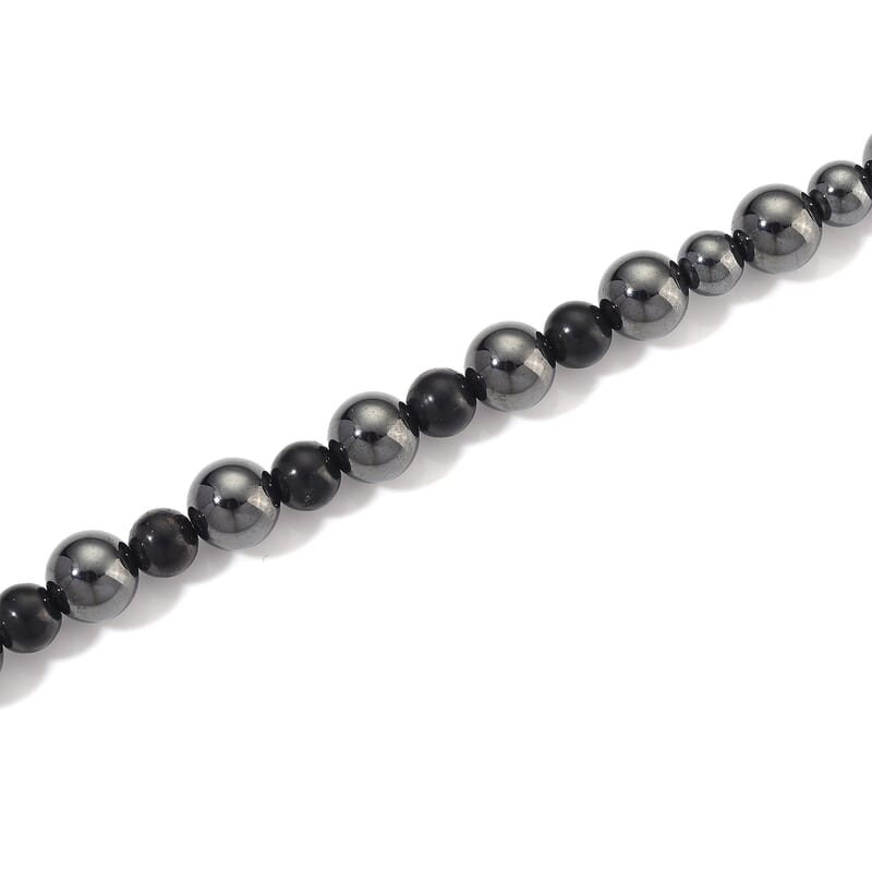 Shungite and Hematite 370.00 ctw Beaded Fancy Necklace in Silvertone 20 Inches