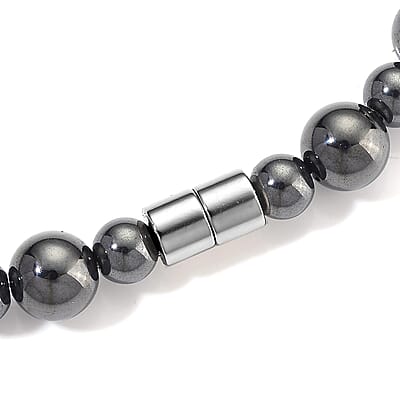 Shungite and Hematite 370.00 ctw Beaded Fancy Necklace in Silvertone 20 Inches