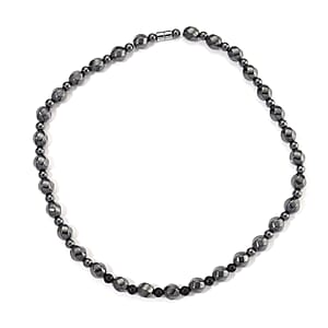 Shungite and Hematite 480.00 ctw Beaded Carved Necklace in Silvertone 20 Inches