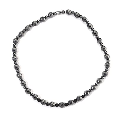 Shungite and Hematite 480.00 ctw Beaded Carved Necklace in Silvertone 20 Inches