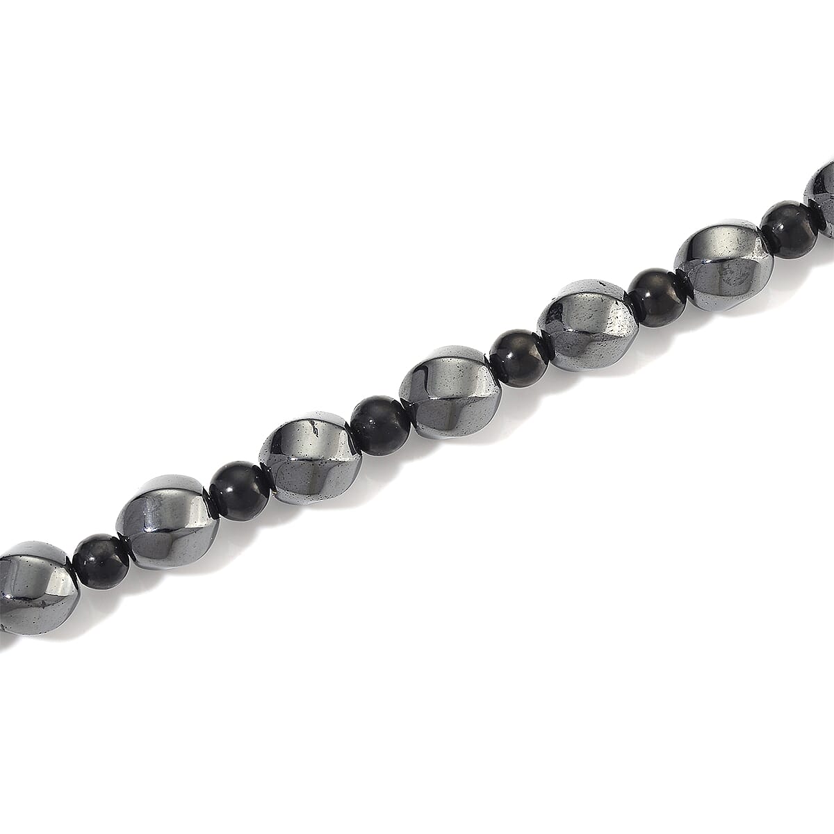 Shungite and Hematite 480.00 ctw Beaded Carved Floral Necklace in Silvertone 20 Inches image number 3
