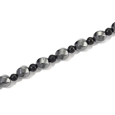 Shungite and Hematite 480.00 ctw Beaded Carved Necklace in Silvertone 20 Inches