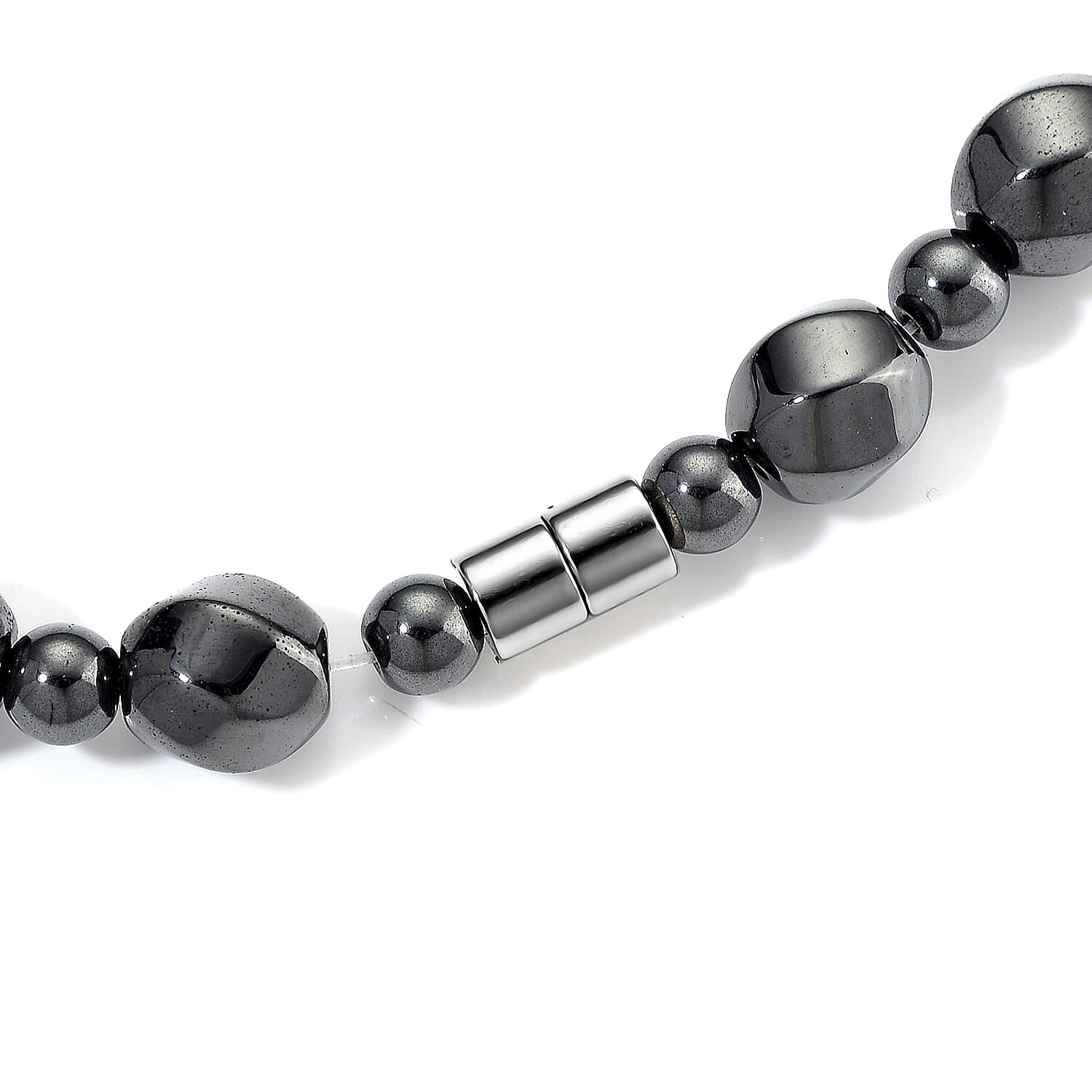 Shungite and Hematite 480.00 ctw Beaded Carved Necklace in Silvertone 20 Inches
