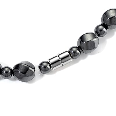Shungite and Hematite 480.00 ctw Beaded Carved Necklace in Silvertone 20 Inches