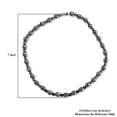 Shungite and Hematite 480.00 ctw Beaded Carved Necklace in Silvertone 20 Inches