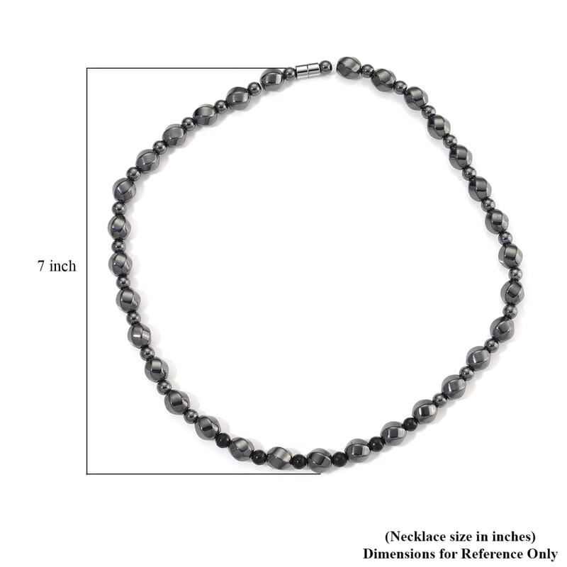 Shungite and Hematite 480.00 ctw Beaded Carved Necklace in Silvertone 20 Inches
