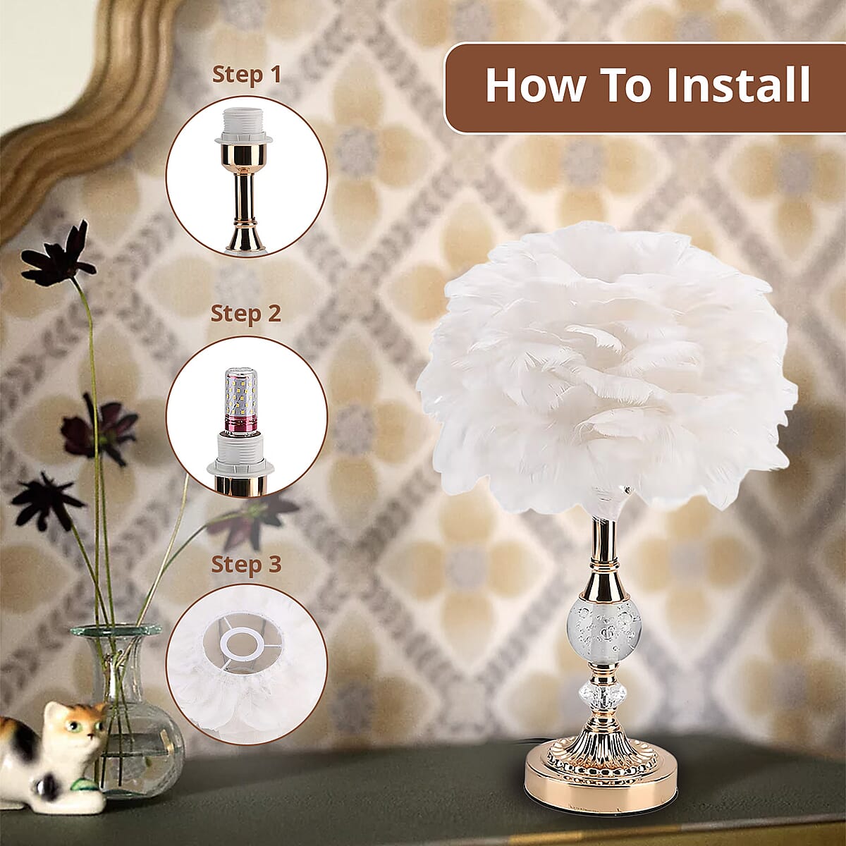Livmore White 6cm Ball Feather Table Lamp with Plug image number 2