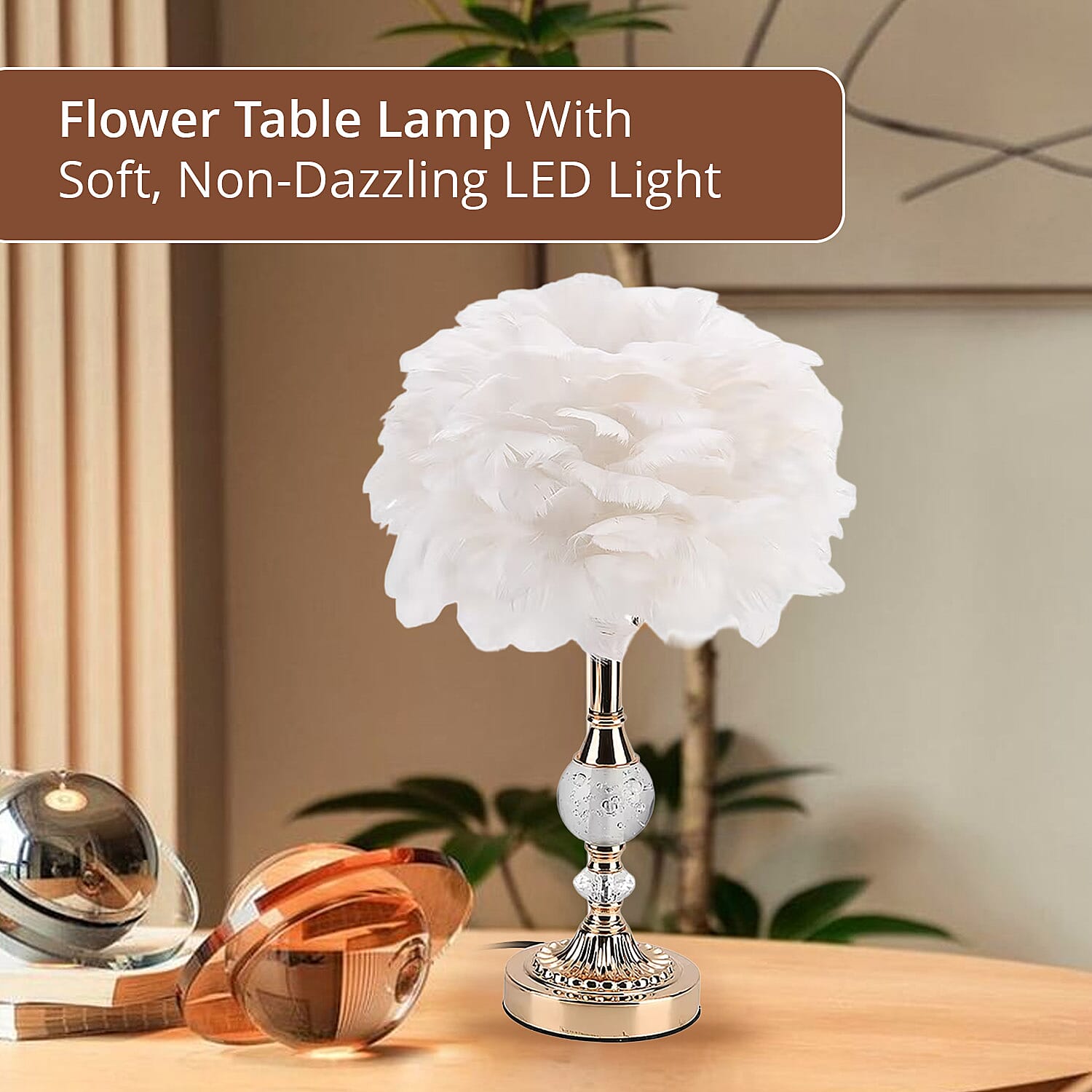 Livmore White 6cm Ball Feather Table Lamp with Plug