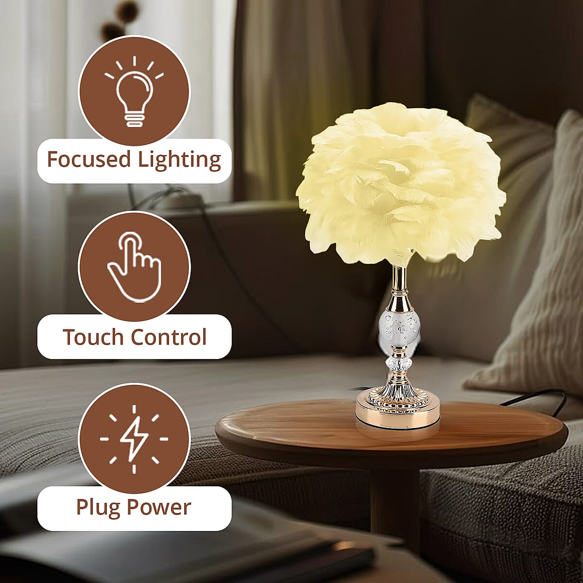 Livmore White 6cm Ball Feather Table Lamp with Plug image number 4