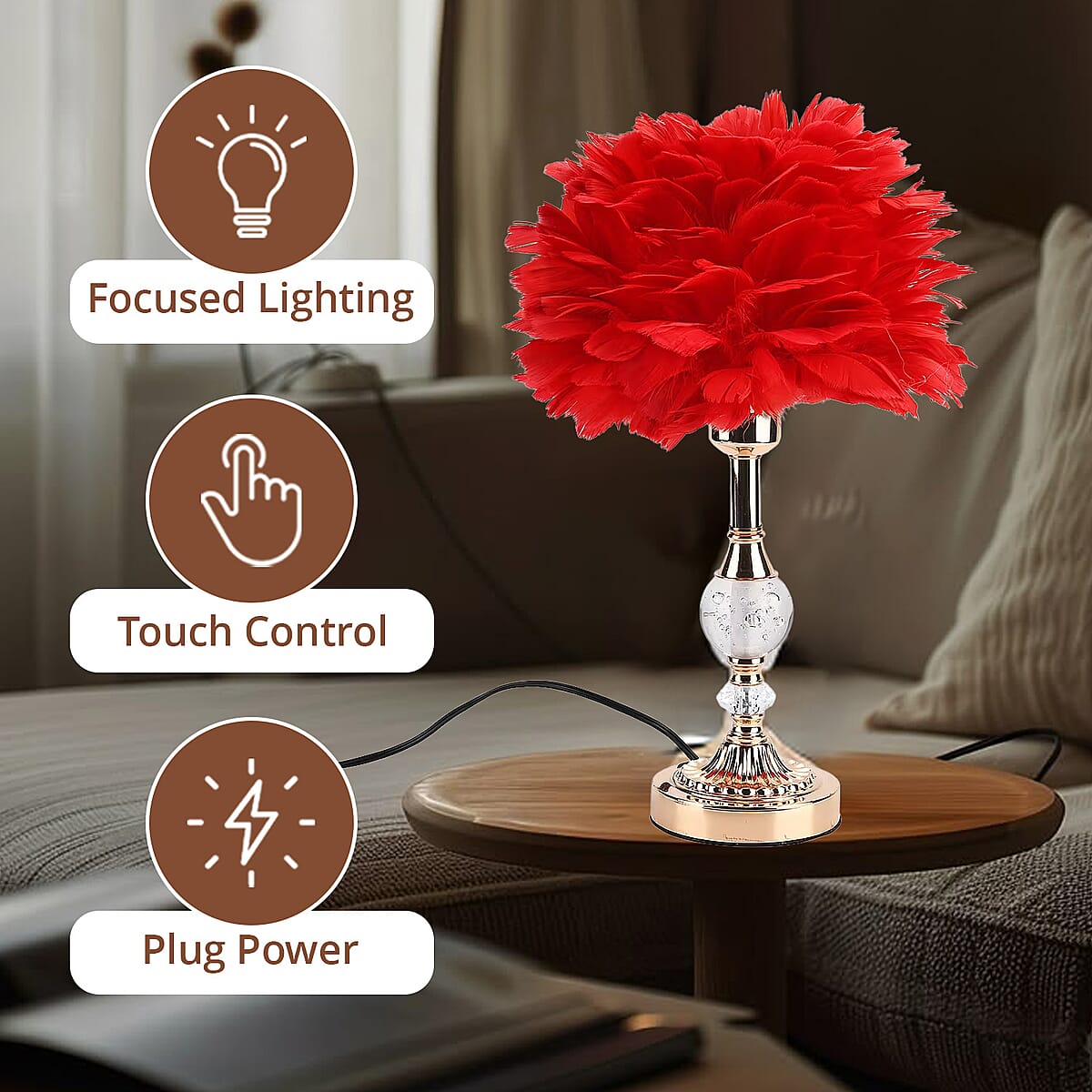 Livmore Red 6cm Ball Feather Table Lamp with Plug image number 4