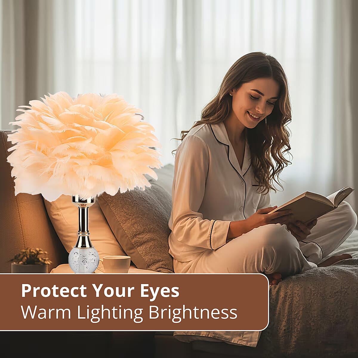 Livmore Peach 6cm Ball Feather Table Lamp with Plug image number 2