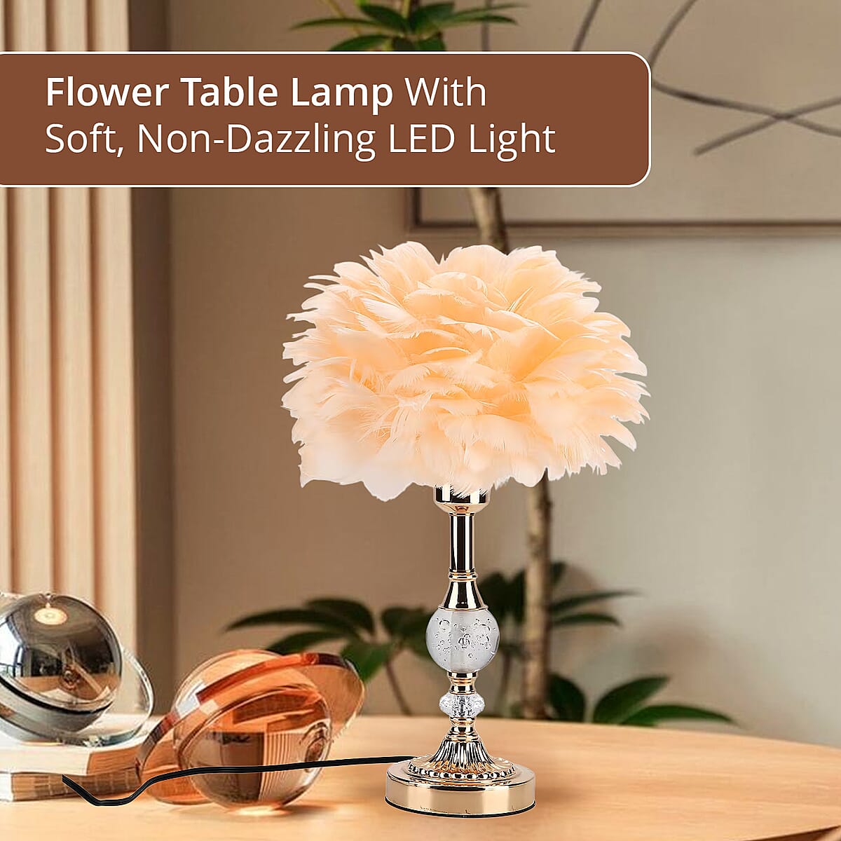 Livmore Peach 6cm Ball Feather Table Lamp with Plug image number 4