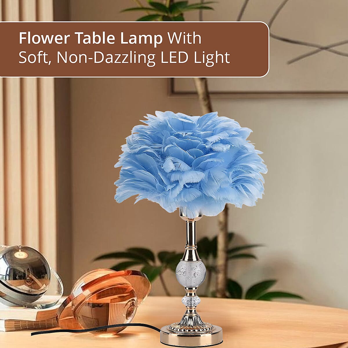 Livmore Blue 6cm Ball Feather Table Lamp with Plug image number 2