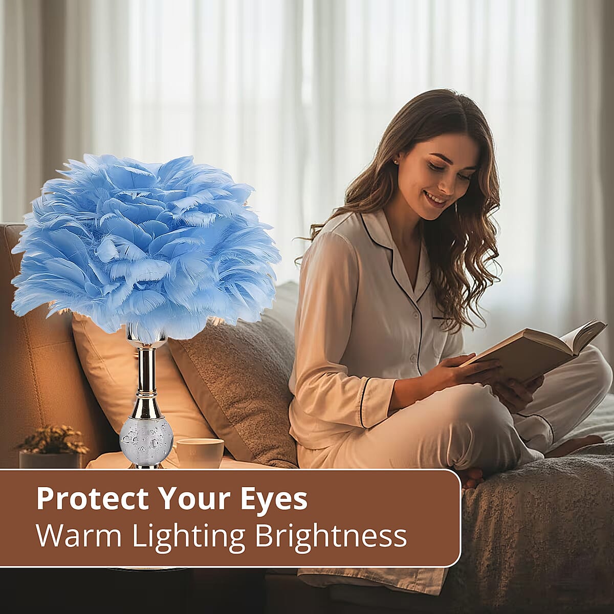 Livmore Blue 6cm Ball Feather Table Lamp with Plug image number 4