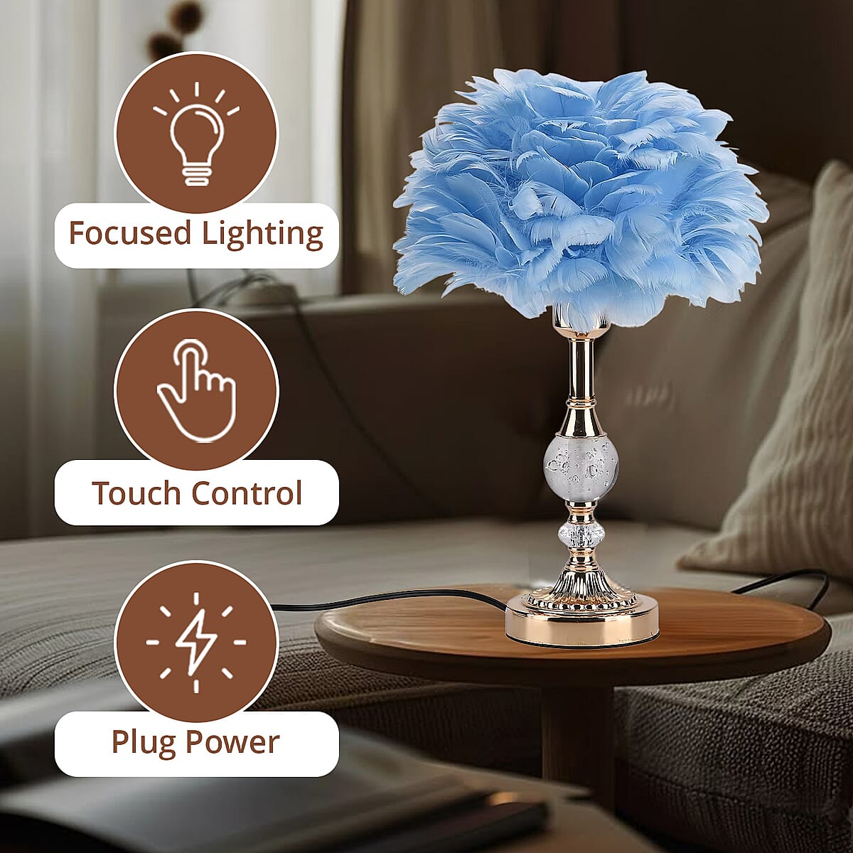 Livmore Blue 6cm Ball Feather Table Lamp with Plug image number 5