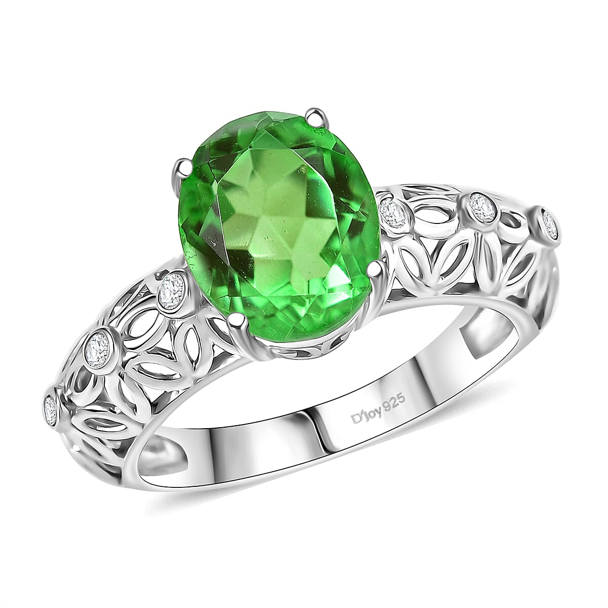 D'Joy Chartreuse Quartz (Triplet) and White Zircon 3.00 ctw Ring in Platinum Over Sterling Silver (Size 10.0) image number 0