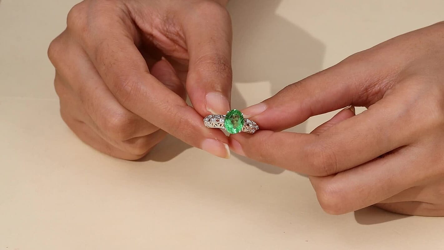D'Joy Chartreuse Quartz (Triplet) and White Zircon 3.00 ctw Ring in Platinum Over Sterling Silver (Size 10.0)