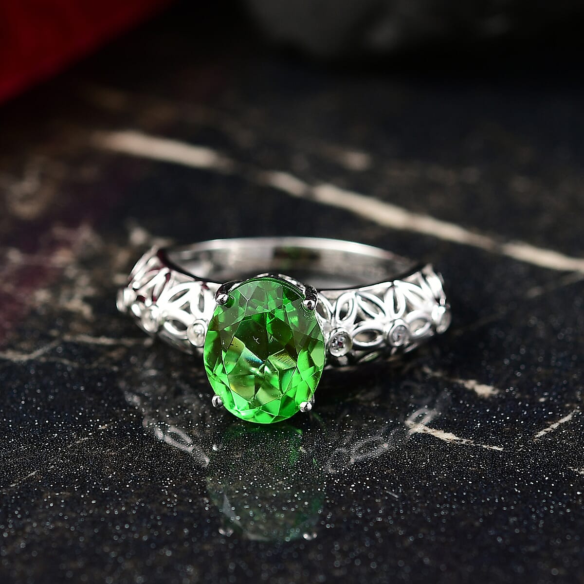 D'Joy Chartreuse Quartz (Triplet) and White Zircon 3.00 ctw Petal Whispers Ring in Platinum Over Sterling Silver (Size 6.0) image number 1