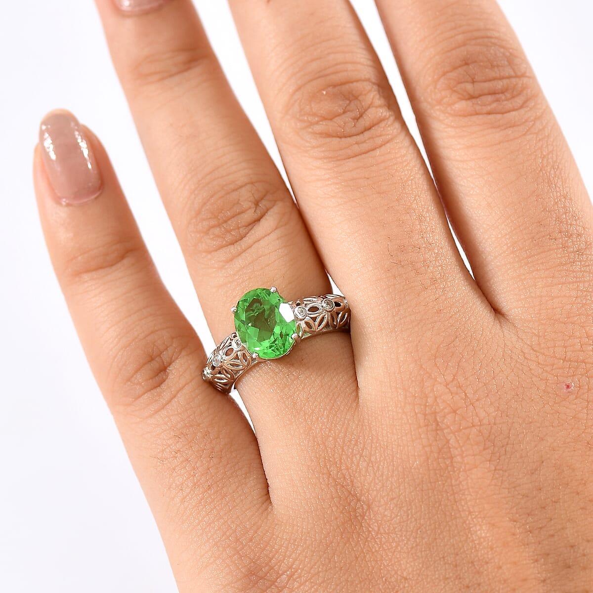 D'Joy Chartreuse Quartz (Triplet) and White Zircon 3.00 ctw Petal Whispers Ring in Platinum Over Sterling Silver (Size 9.0) image number 2