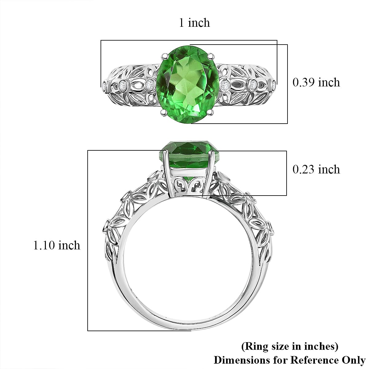 D'Joy Chartreuse Quartz (Triplet) and White Zircon 3.00 ctw Petal Whispers Ring in Platinum Over Sterling Silver (Size 9.0) image number 5