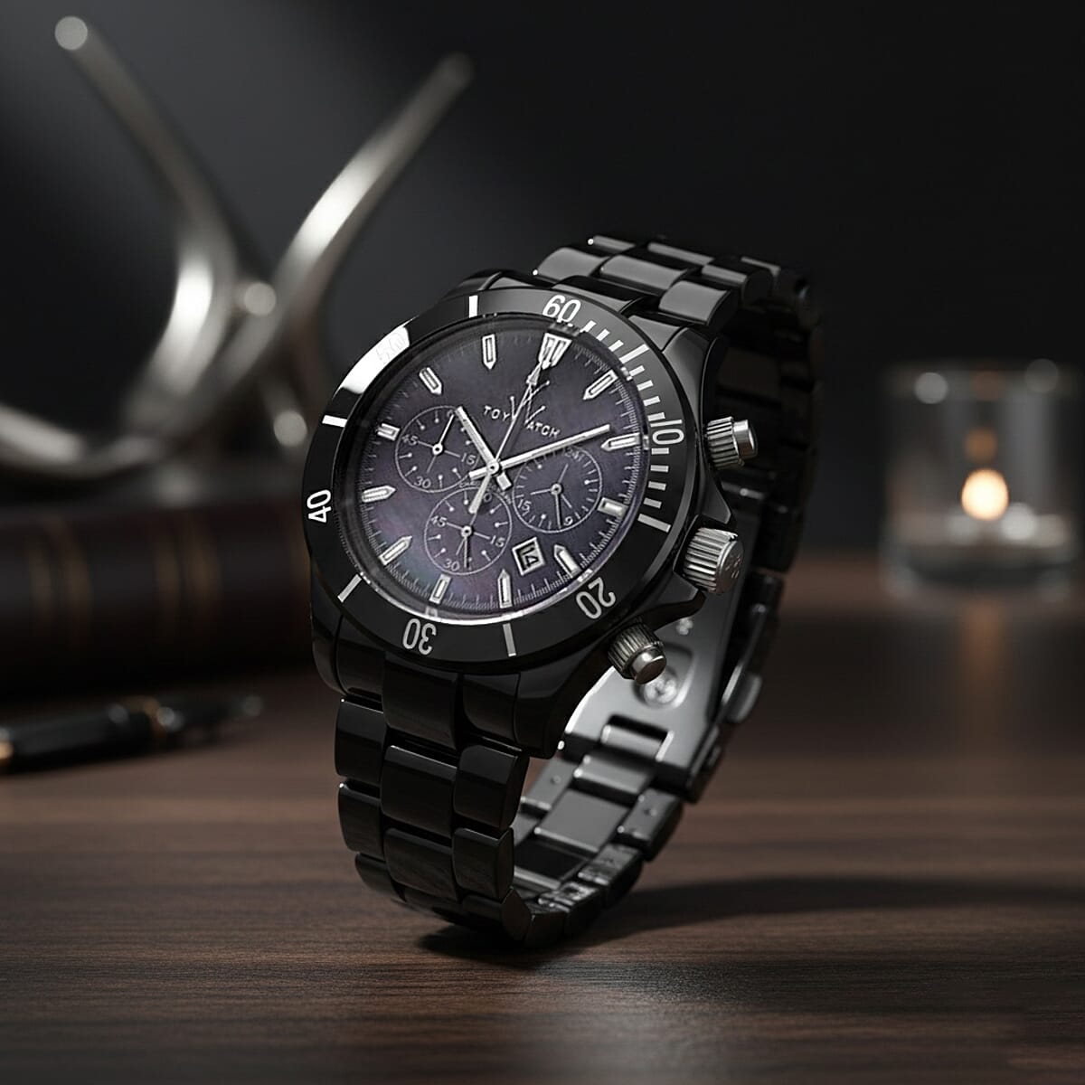 Closeout Toywatch Mother of Pearl Black Ceramic Chronograph 41mm Watch image number 1