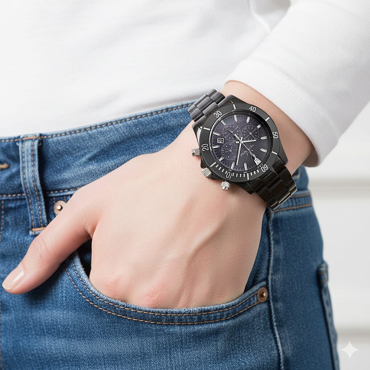 Closeout Toywatch Mother of Pearl Black Ceramic Chronograph 41mm Watch image number 2