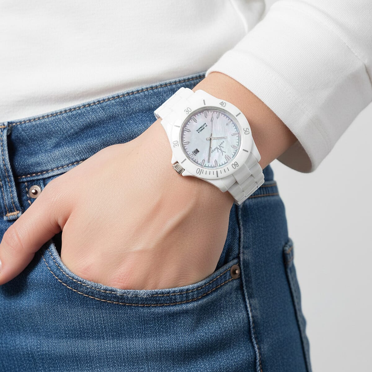 Closeout Toywatch Mother of Pearl White Ceramic Automatic 41mm Watch image number 2