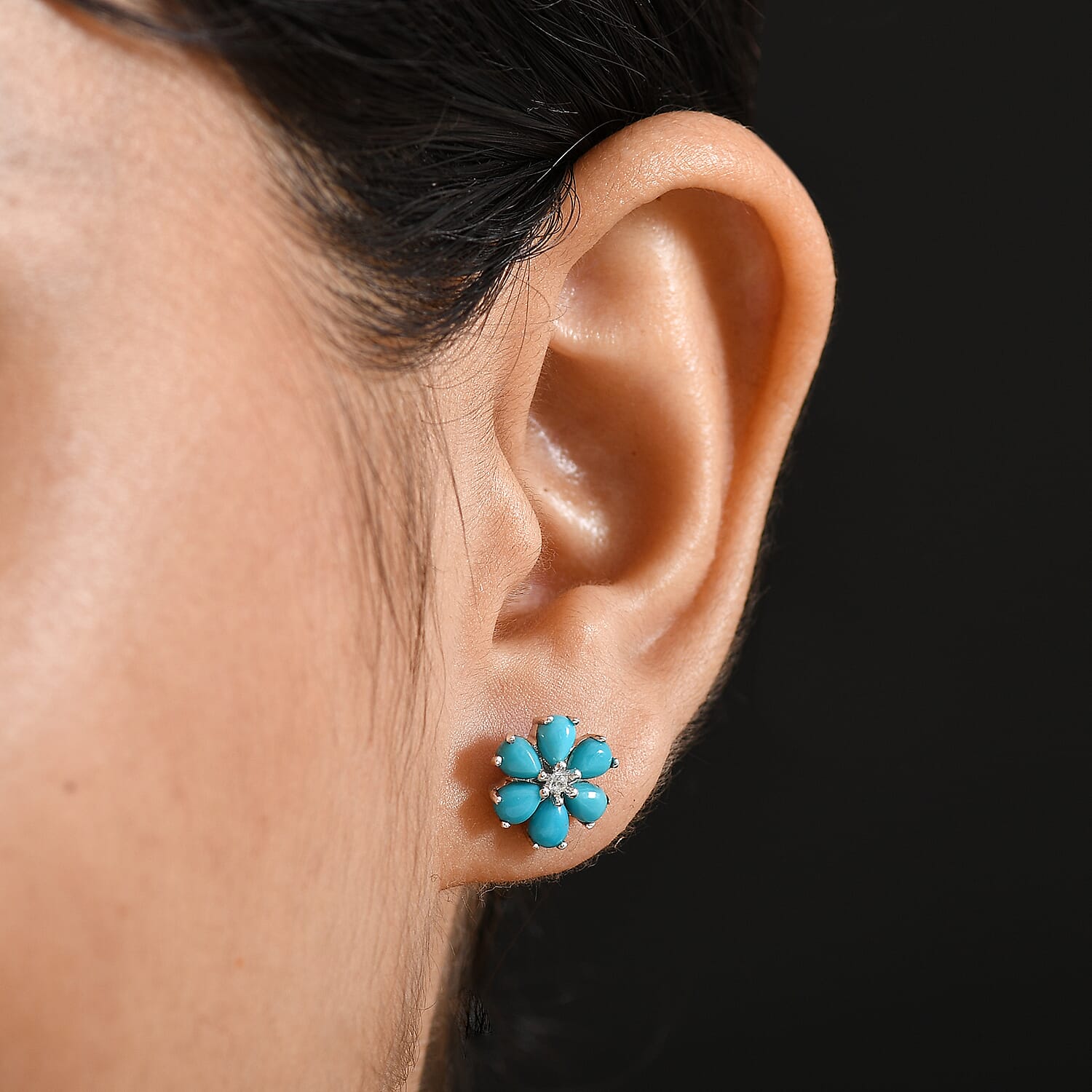 D'Joy Sleeping Beauty Turquoise and White Zircon 1.80 ctw Earrings in Platinum Over Sterling Silver