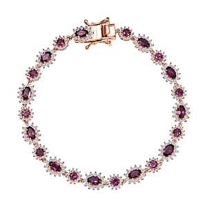 D’Joy AAA Radiant Ember Garnet and White Zircon 7.75 ctw Celestial Starburst Bracelet in 18K Vermeil Rose Gold Over Sterling Silver (7.25 In)
