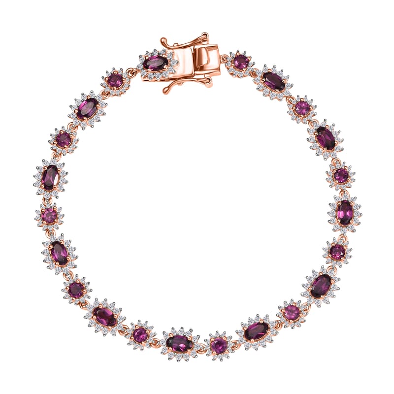 D’Joy AAA Radiant Ember Garnet and White Zircon 7.75 ctw Celestial Starburst Bracelet in 18K Vermeil Rose Gold Over Sterling Silver (7.25 In)