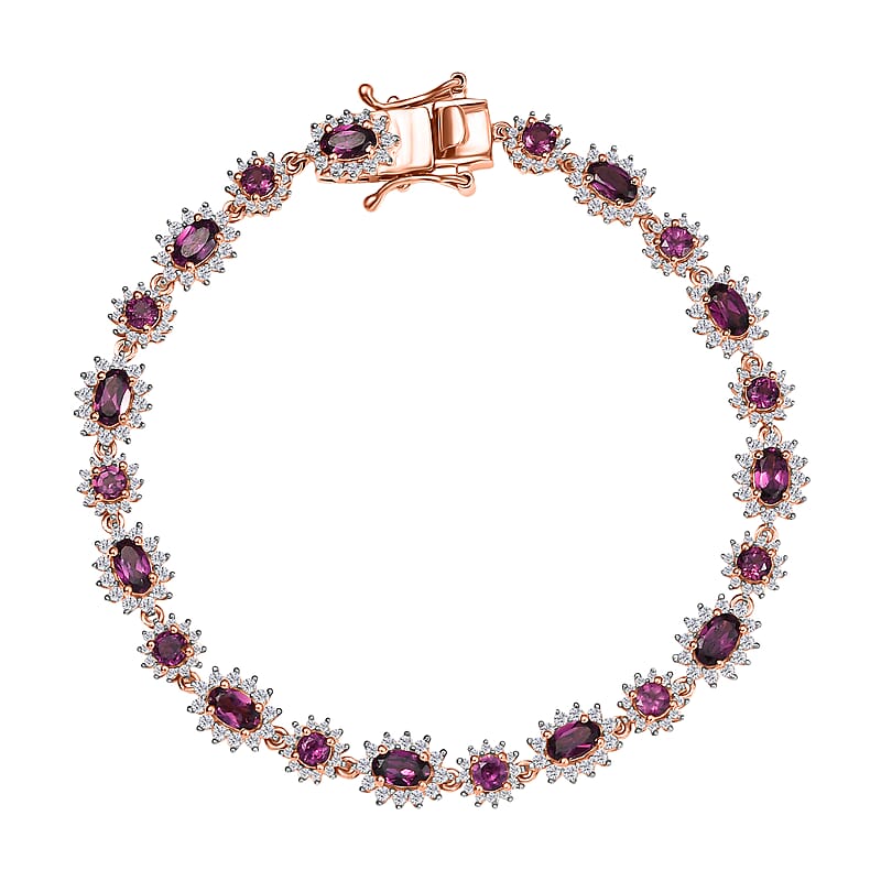 D’Joy AAA Radiant Ember Garnet and White Zircon 7.75 ctw Celestial Starburst Bracelet in 18K Vermeil Rose Gold Over Sterling Silver (7.25 In)
