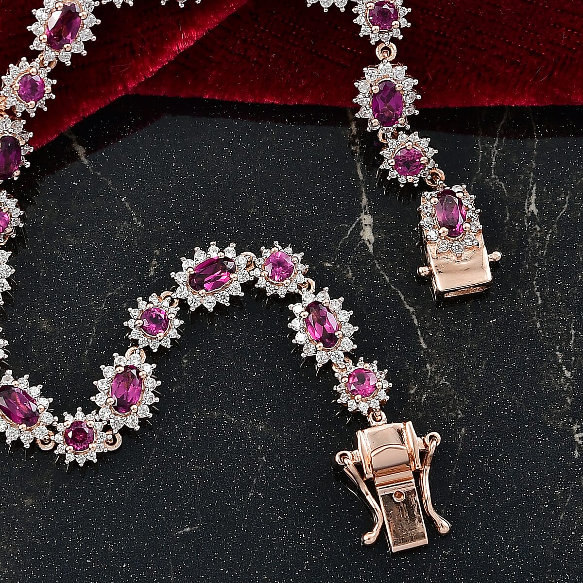 D’Joy AAA Radiant Ember Garnet and White Zircon 7.75 ctw Celestial Starburst Bracelet in 18K Vermeil Rose Gold Over Sterling Silver (7.25 In) image number 1