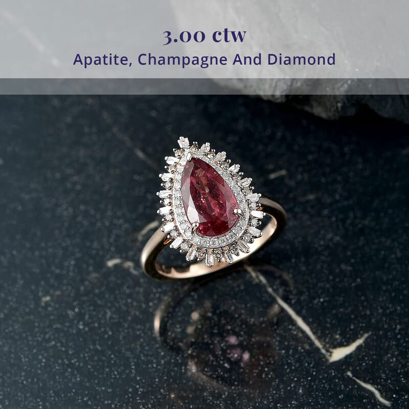 Luxoro AAA Red Apatite and I2 Natural Champagne and Diamond 3.00 ctw Flare Tiara Ring in 10K Rose Gold (Size 10.0)
