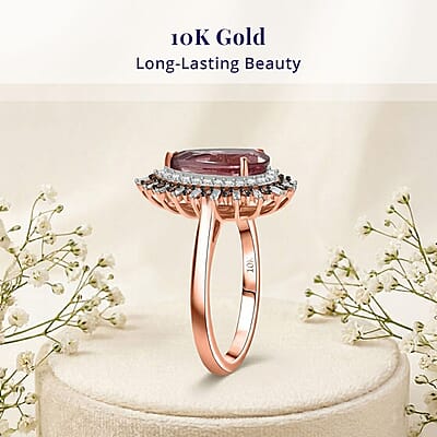 Luxoro AAA Red Apatite and I2 Natural Champagne and Diamond 3.00 ctw Flare Tiara Ring in 10K Rose Gold (Size 10.0)