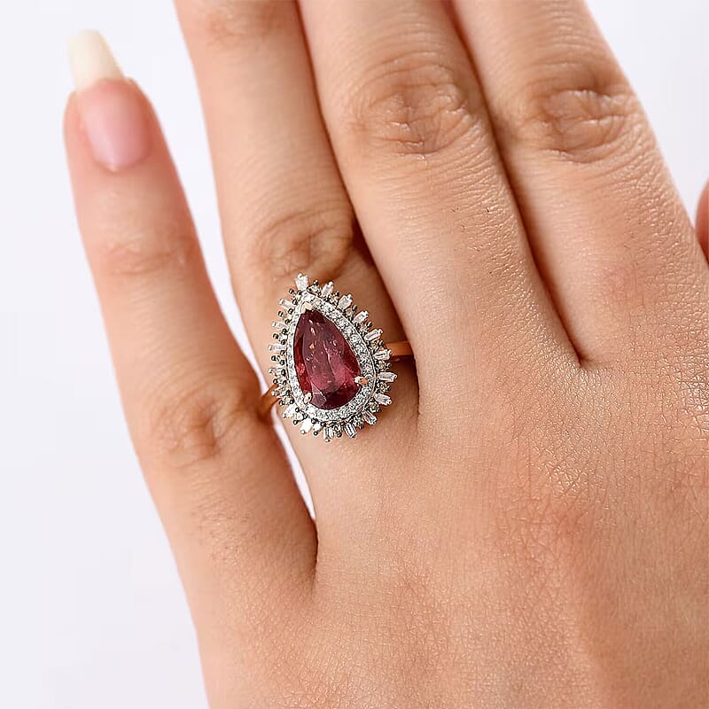 Luxoro AAA Red Apatite and I2 Natural Champagne and Diamond 3.00 ctw Flare Tiara Ring in 10K Rose Gold (Size 11.0)