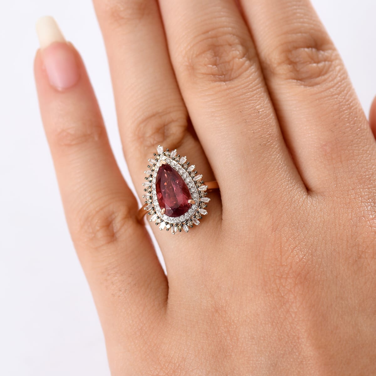 Luxoro AAA Champagne Apatite, I2 Natural Champagne and Diamond 3.00 ctw Fire Crackers Ring in 10K Rose Gold (Size 7.0) image number 2