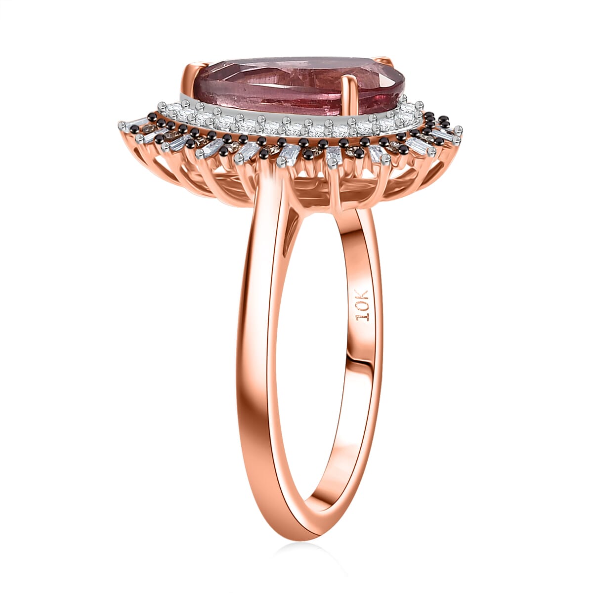 Luxoro AAA Champagne Apatite, I2 Natural Champagne and Diamond 3.00 ctw Fire Crackers Ring in 10K Rose Gold (Size 7.0) image number 3