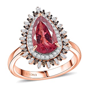 Luxoro AAA Red Apatite and I2 Natural Champagne and Diamond 3.00 ctw Flare Tiara Ring in 10K Rose Gold (Size 7.5)