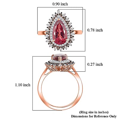 Luxoro AAA Red Apatite and I2 Natural Champagne and Diamond 3.00 ctw Flare Tiara Ring in 10K Rose Gold (Size 8.0)