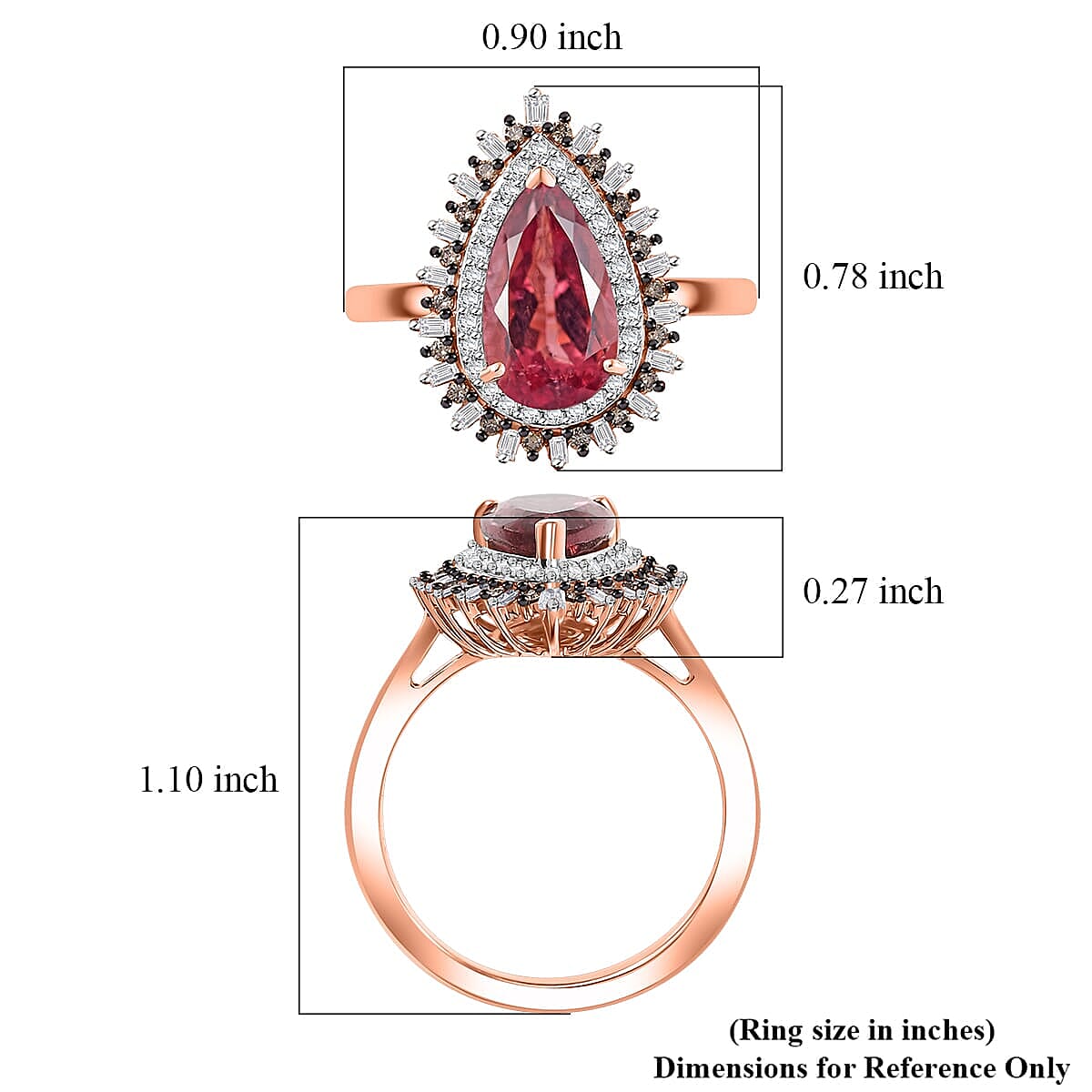 Luxoro AAA Red Apatite and I2 Natural Champagne and Diamond 3.00 ctw Flare Tiara Ring in 10K Rose Gold (Size 8.5) image number 5
